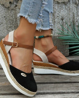 Damen Keilsandalen aus Canvas mit verstellbarem Espadrille-Riemen - Clara in Schwarz