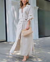 Damen Maxikleid mit V Ausschnitt in Beige