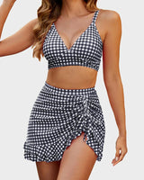 Mia | Zweiteiliges Bikini-Set für Damen mit High-Waist, Bauchkontrolle und Bade-Rock in Schwarz-Weiß