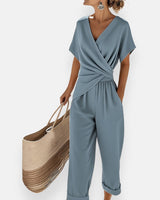 Evelyn - Outfit Set mit Wickelstil in Blau