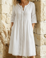 Harlow - Premium-Leinen-Midikleid in Weiß