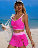 Greta | Zweiteiliger Bikini mit Kontrastkante, Drawstring und Bade-Rock in Knallpink
