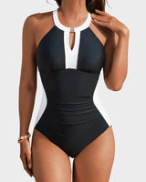 Lena | Einteiliger Badeanzug in Colorblock mit Bauchformung und Kreuzträger in Schwarz