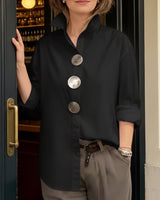 Marisen - stylische, lässige Bluse mit Knopfleiste in Schwarz