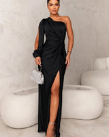 Damen Ein Schulter Maxi Abendkleid in Schwarz
