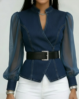 Vessa – Jeans-Top Mit Lappen ärmeln in Marineblau