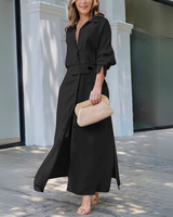 Damen Maxikleid mit V Ausschnitt in Schwarz