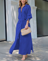 Damen Maxikleid mit V Ausschnitt in Blau