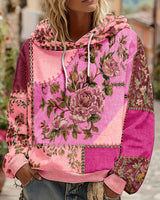 Norella – Langärmliges Kapuzenshirt MIT Blumen-patchwork in Rosa