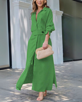 Damen Maxikleid mit V Ausschnitt in Grün