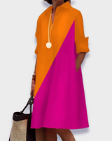 Celeste | Polo Kragen Midikleid in Orange/Rosa