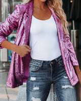 Damen Glänzend Leicht Blazer | Stilvoll in Rosa Rot