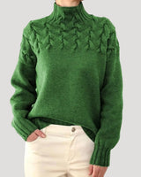 Nicole | Damen Frühlings Strickpullover mit Zopfmuster und hohem Kragen in Grün