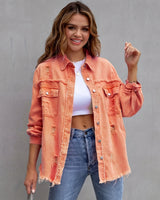 Serdia | Zerrissene Denimjacke in Übergröße in Orange