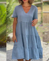 Bexley - Lässiges Sommer V-Ausschnitt Kleid in Blau