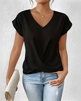 Velanie - Lockeres V-Ausschnitt-Shirt in Schwarz
