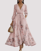 Leah - Florales Langärmeliges Midikleid in Rosa