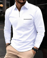 Florent - Herren-Langarm-Polo mit Zipper in Weiß