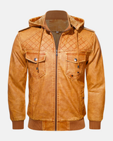 Michel - Lederjacke mit Kapuze in Braun
