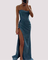 Bonnie - Elegantes Maxikleid mit Schlitz in Blau