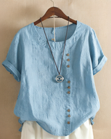 Noelle - Elegante, weit geschnittene Bluse mit Knöpfen in Blau