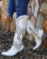 Karla | Damen Western-Stiefeletten mit Nieten und High Heels in Weiß