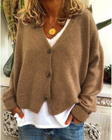 Strickjacke für Damen, Dicker Strick und lässiger Schnitt - Elvarine in Khaki