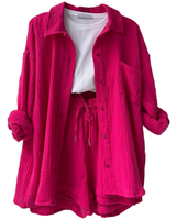 VICTORIA | ZWEITEILIGES HEMD-SHORTS-SET in Fuchsia