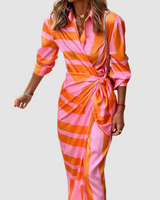 Cecilia™ Schickes Gestreiftes Kleid in Orange & Pink