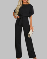 Amber | Damen Overall Fledermausärmel Bindegürtel Weites Bein in Schwarz