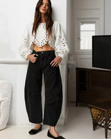 Martina | Damen Weit Geschnittene Jeans mit Nahtdetails in Schwarz