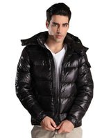 Ushir | Warme Herren-Pufferjacke für den Winter in Schwarz glänzend