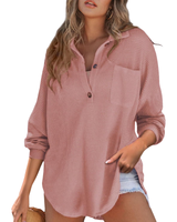KATHRYN™ – Luftige V-Ausschnitt Knopf-Bluse in Pink