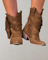 Stilvolle Damen Stiefel mit Fransen - Selena in Braun