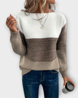 Aurora - Eleganter dreifarbiger Patchwork-Pullover in Braun