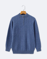 Christian | Eleganter Zopfmuster-Strickpullover mit Halbzip in Blau