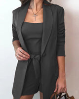 Golda - Weste Anzug Jacke High Waist Shorts 3er Set in Schwarz