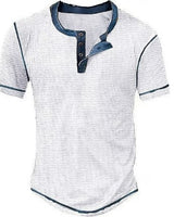 Lässiges Henley Oberteil Im Retro Farbblock Stil für Herren in Weiß