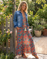 Shalisha - Anmutiges Boho-Kleid mit V-Ausschnitt in Rot