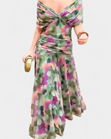 Lordanka – Langes Kleid Mit V-Ausschnitt Und Blumen Muster in Mehrfarbig