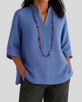Luna | Leinenbluse mit entspannter Eleganz in Blau