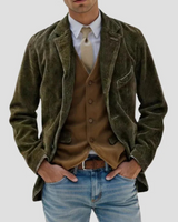 Herren Texturiert Cordjacke mit Taschen in Armeegrün