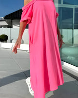 Vathsala - Langes Schulterfreies Sommer Kleid in Rosa