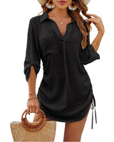 Megan | Luftiges Strand-Hemd mit verstellbarer Taille in Schwarz