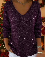 Falyn – Eleganter Pullover Mit V-Ausschnitt Und Glitzer in Purple