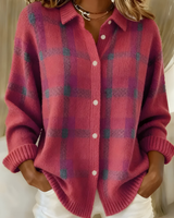 Damen Karo Strickjacke in Rosa