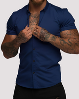 Oscar - Kurzärmeliges Hemd in Slim-Fit-Passform für Herren in Blau