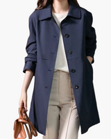 Jana | Damen Winter Button-Up Mantel im klassischen Stil in Dunkelblau