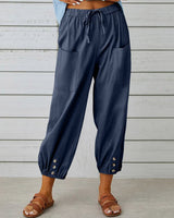 Nora | Weite Damenhose aus Baumwoll-Leinen-Mix in Marine