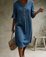 Sorella - Soft-Touch-Kleid mit Rüschenärmeln in Blau